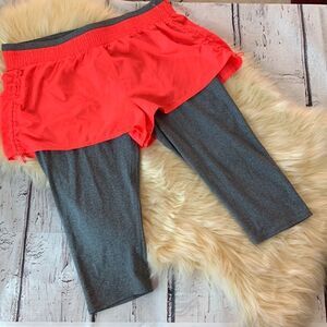 Women's Elastic Waist Workout 2 in 1 Capri Leggings Pants with Shorts At…